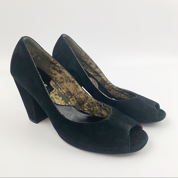 SOHO LAB Black Suede Peep Toe Heels Pinup Sz 8 - Picture 1 of 7